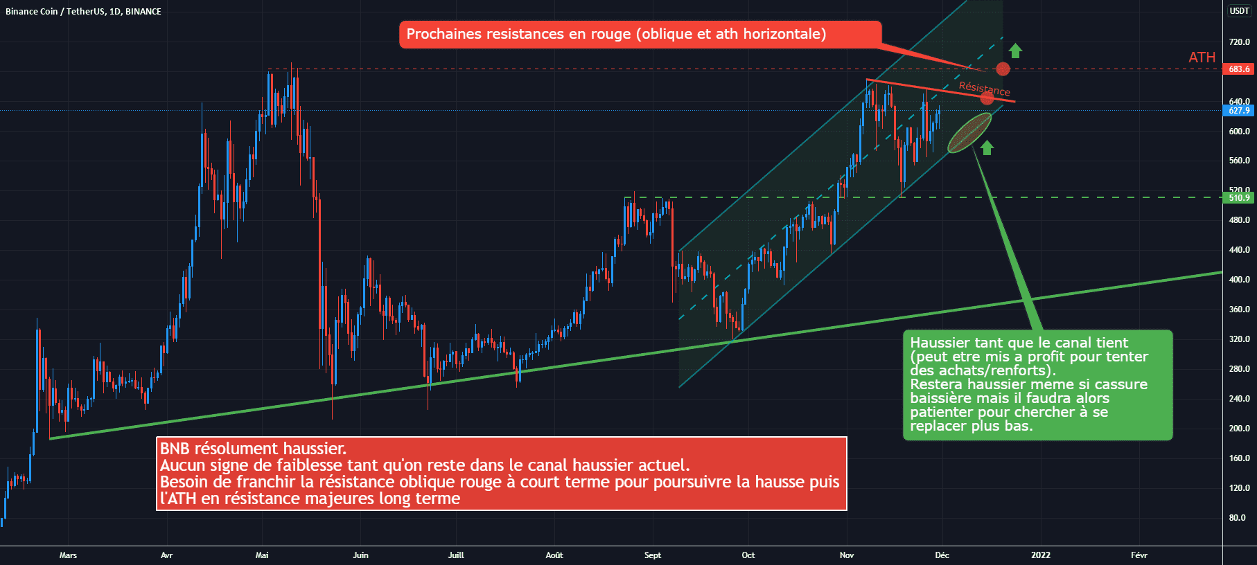 BNB/USDT D1 : Haussier et proche ATH pour BINANCE:BNBUSDT par Antoine-Diabolo