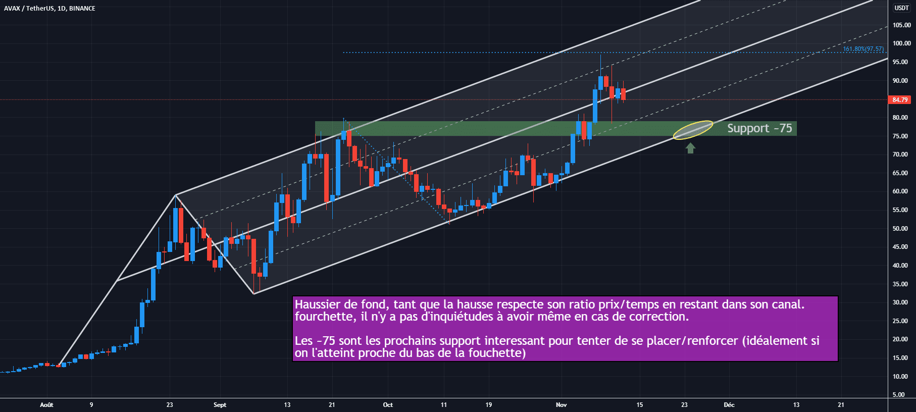 AVAX/USDT D1 : Haussier mais pas sur un niveau clé immédiat pour BINANCE:AVAXUSDT par Antoine-Diabolo