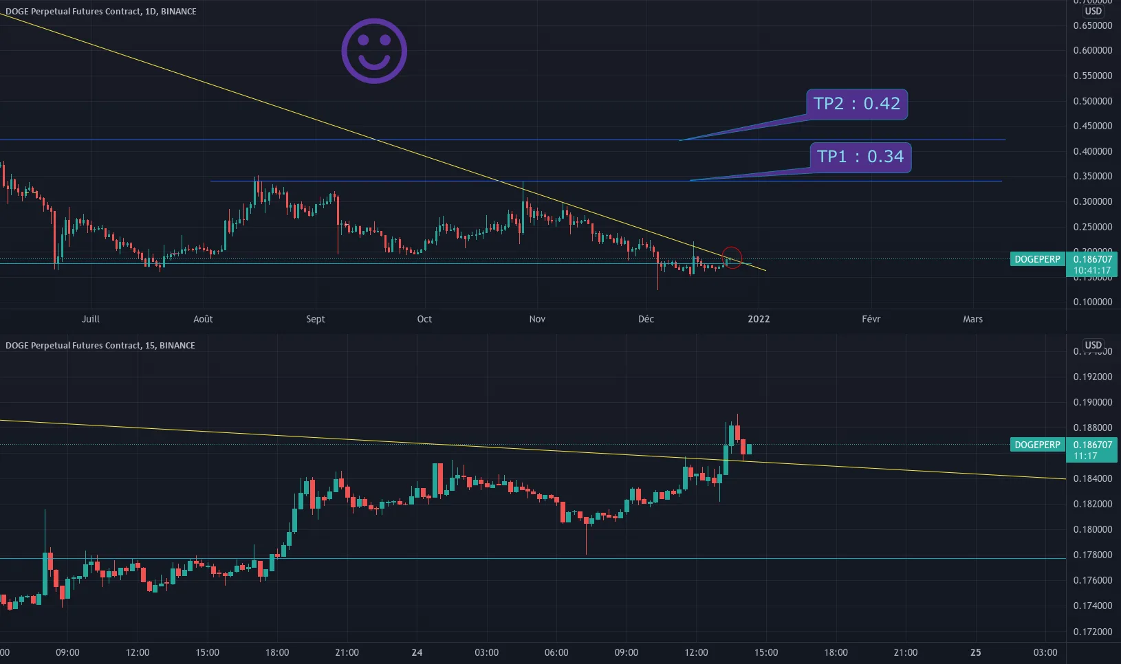 #Doge/tetherUS Long swing Daily/M15 pour BINANCE:DOGEPERP par Olivier-Adrien