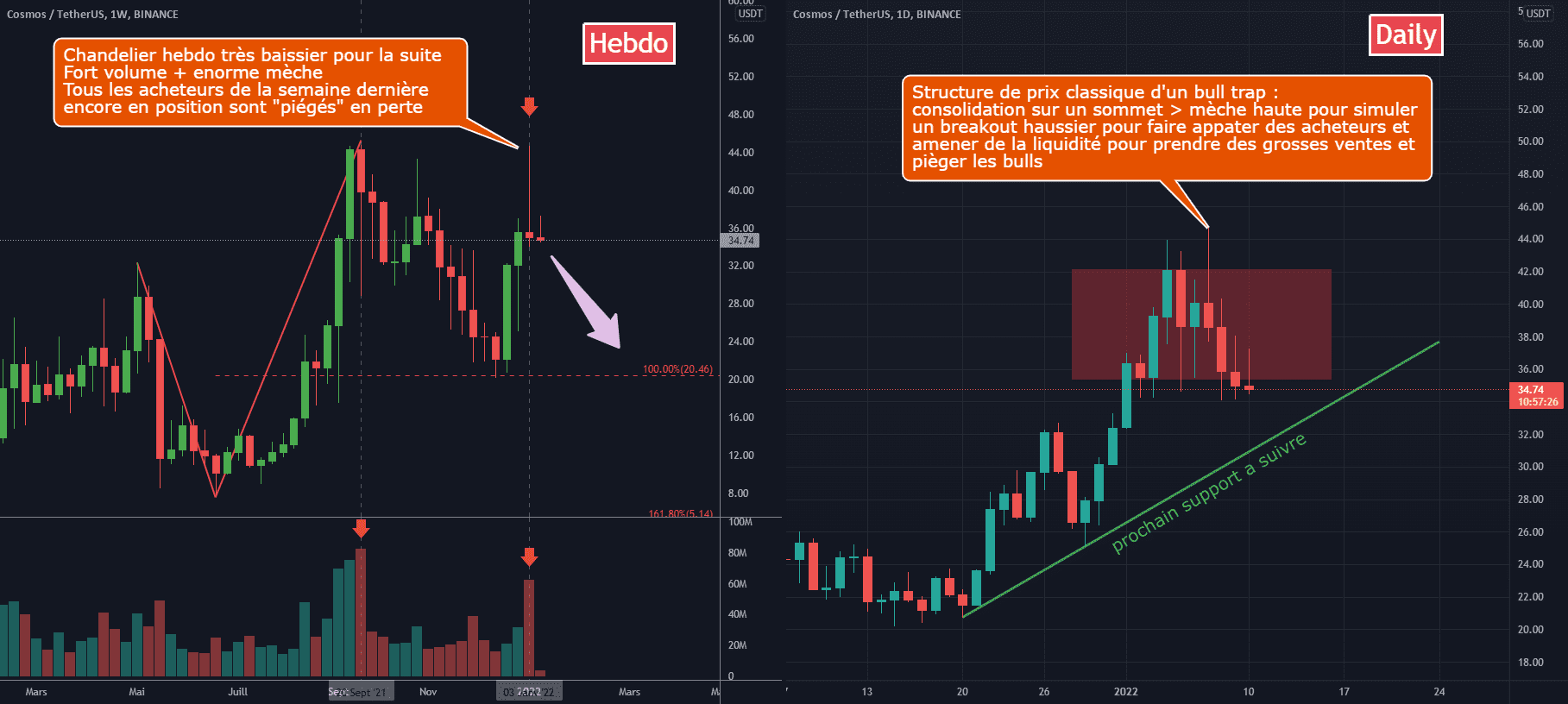 ATOM/USDT Hebdo/D1 : Bull trap activée, poursuite de la baisse ? pour BINANCE:ATOMUSDT par Antoine-Diabolo