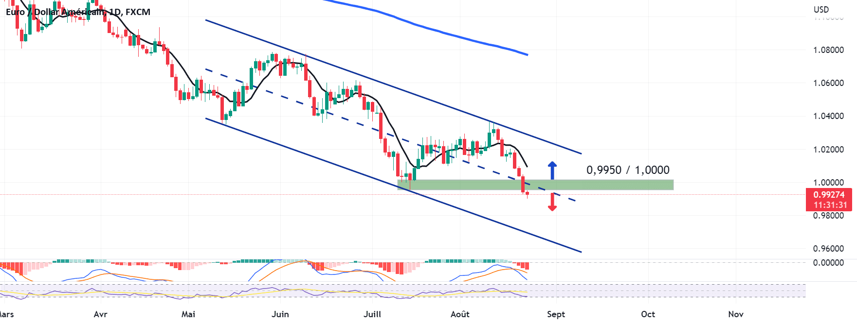 Vente sous 0,9950 pour FX:EURUSD par Yannick1961
